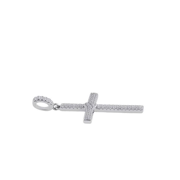 Sterling Silver Clear CZ Cross Necklace Pendant New - Picture 3 of 4